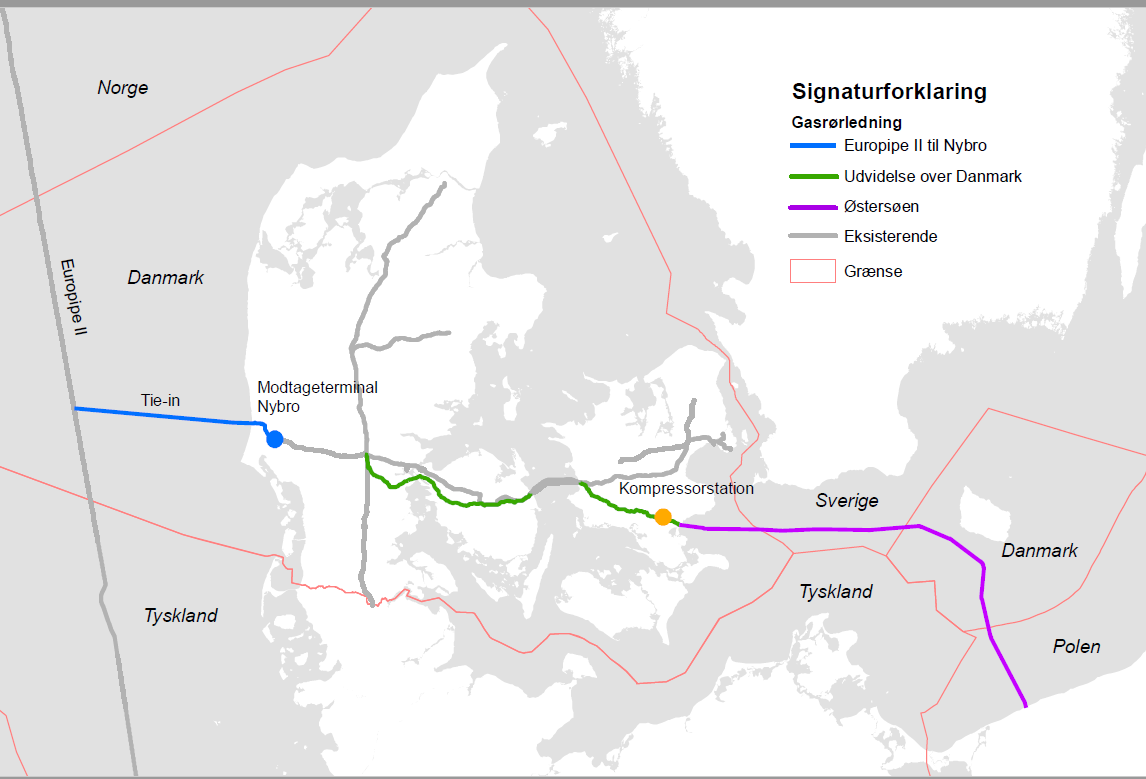 Grafik: Oversigtkort over Baltic Pipe-ruten